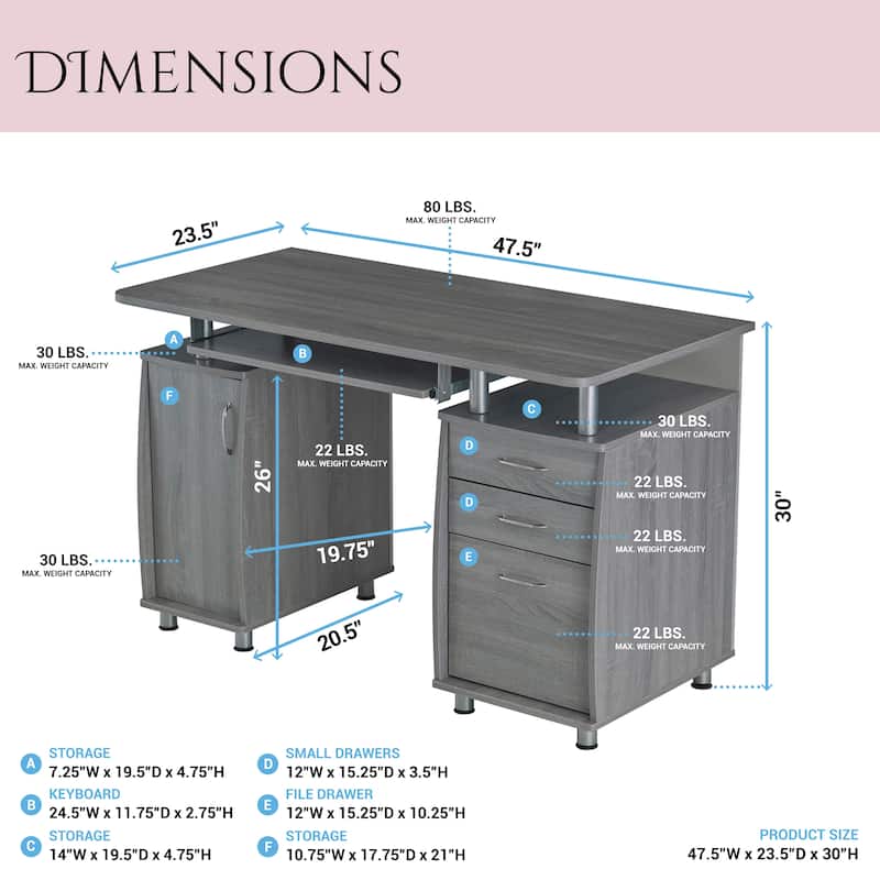Porch & Den Oxley Home Office Desk with File Drawers & Storage Cabinet