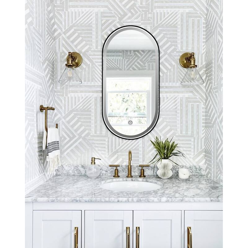 Khristy XL LED 39.5 in. x 23.6 in. Black Metal Framed Oval Fog Free LED Bathroom Mirror - 23.6" w x 39.5" h x 1.1" d