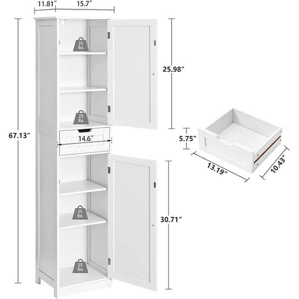 2 Doors And 1 Drawer, Freestanding Linen Cabinet with Adjustable ...