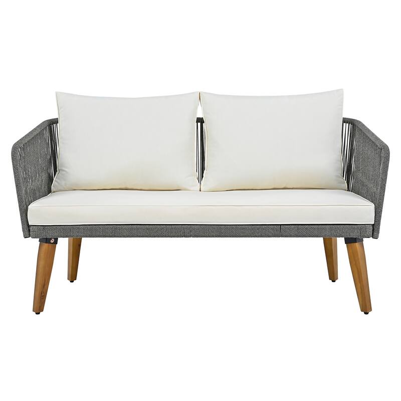 Patio Furniture Set with Loveseat, Rope Chairs & Beige Cushions, 4 Pcs
