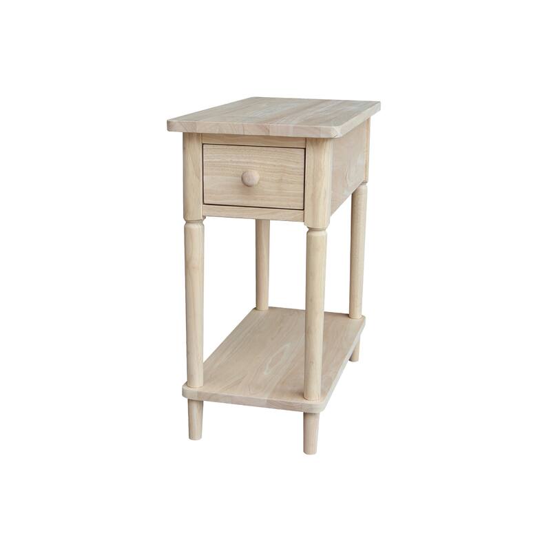 Narrow Solid Wood Side Table with Drawer - Unfinished