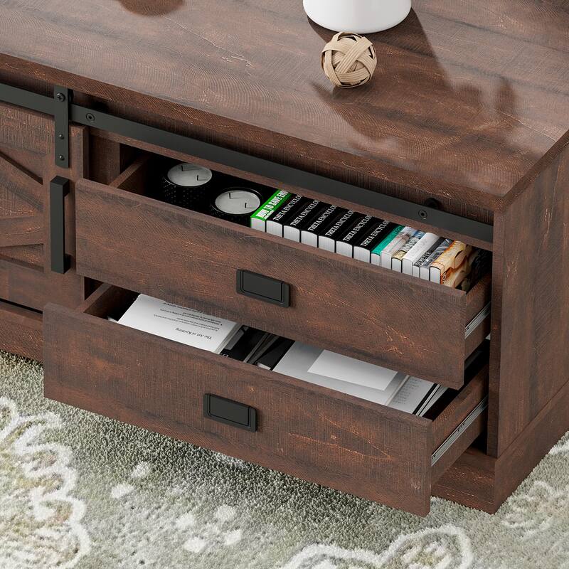 WAMPAT Rustic Coffee Table with Drawer and Storage