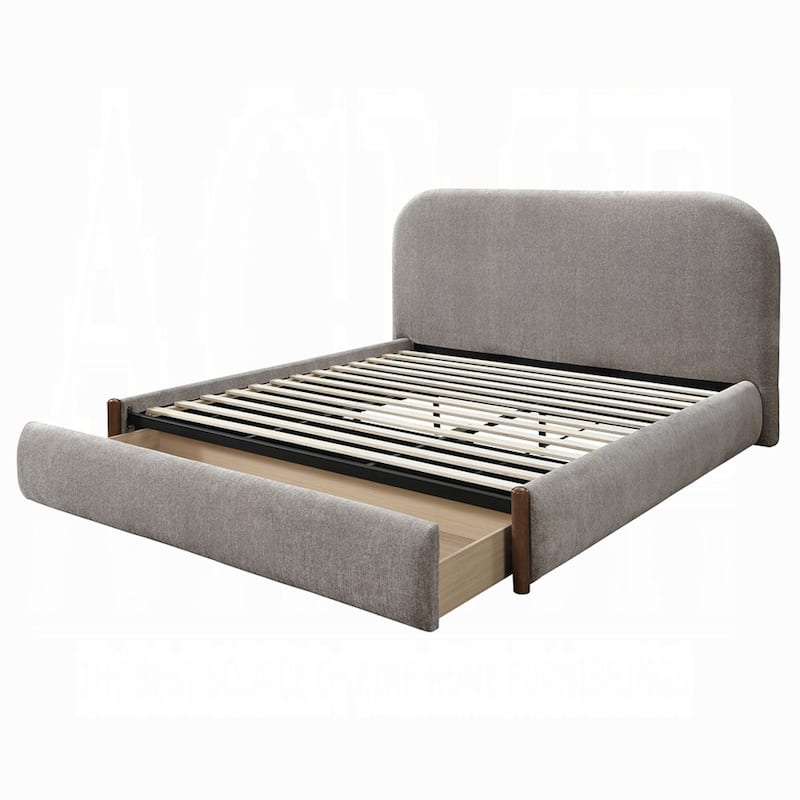 Orion Full Size Bed with Built-In Storage Drawer, Medium Gray Fabric