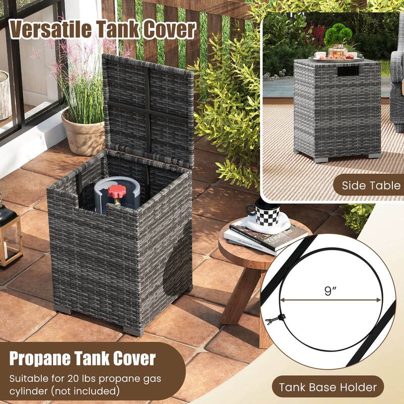 Costway 2 PCS Outdoor Rattan Fire Table Set with Tank Cover Tempered - See Details