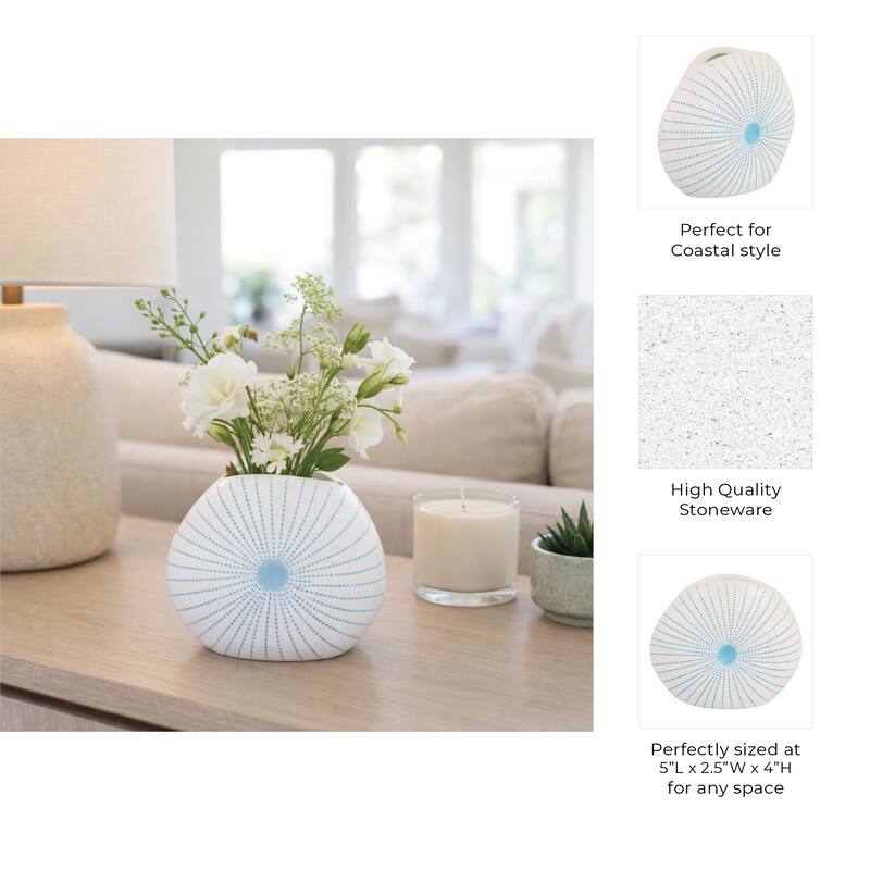 Round Shell Ceramic Vase - Stylish Dotted Pattern Flower Vase