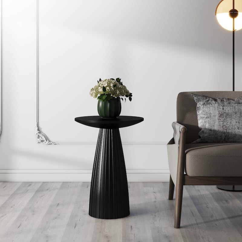 Round Black Side Table End Table with Pedestal Fluted