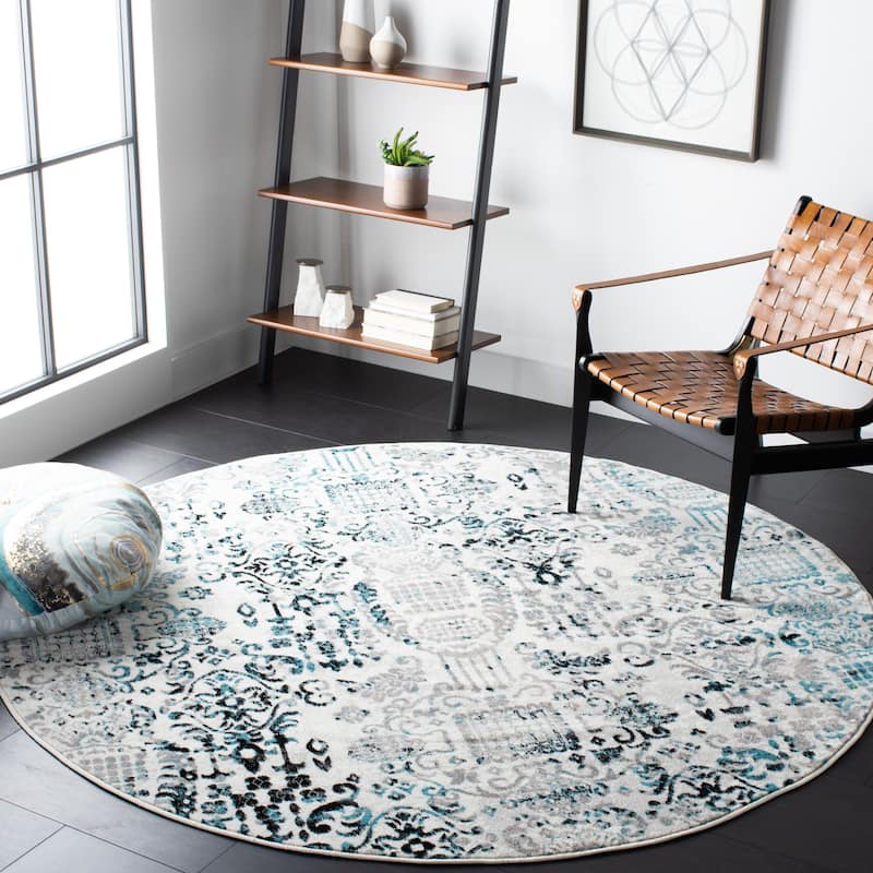 SAFAVIEH Skyler Nirgul Distressed Rug - 6'7" Round - Grey/Blue