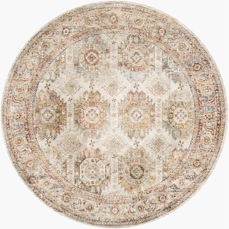 Livabliss Transitional Mona Lisa Medallion Area Rug - 5'3" x 5'3" Round - Ivory/Tan