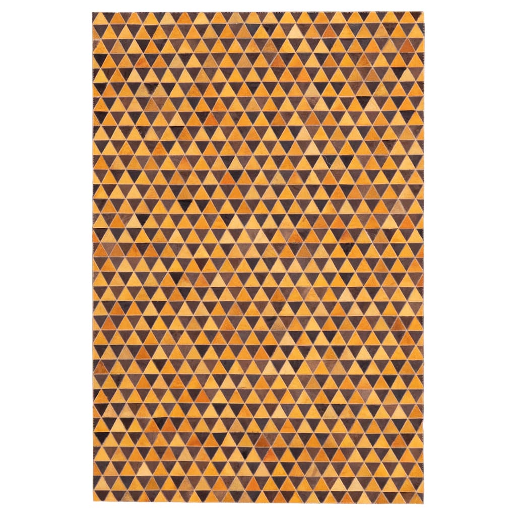 ECARPETGALLERY Handmade Cowhide Patchwork Orange Leather Rug - 4'0 x 6'0