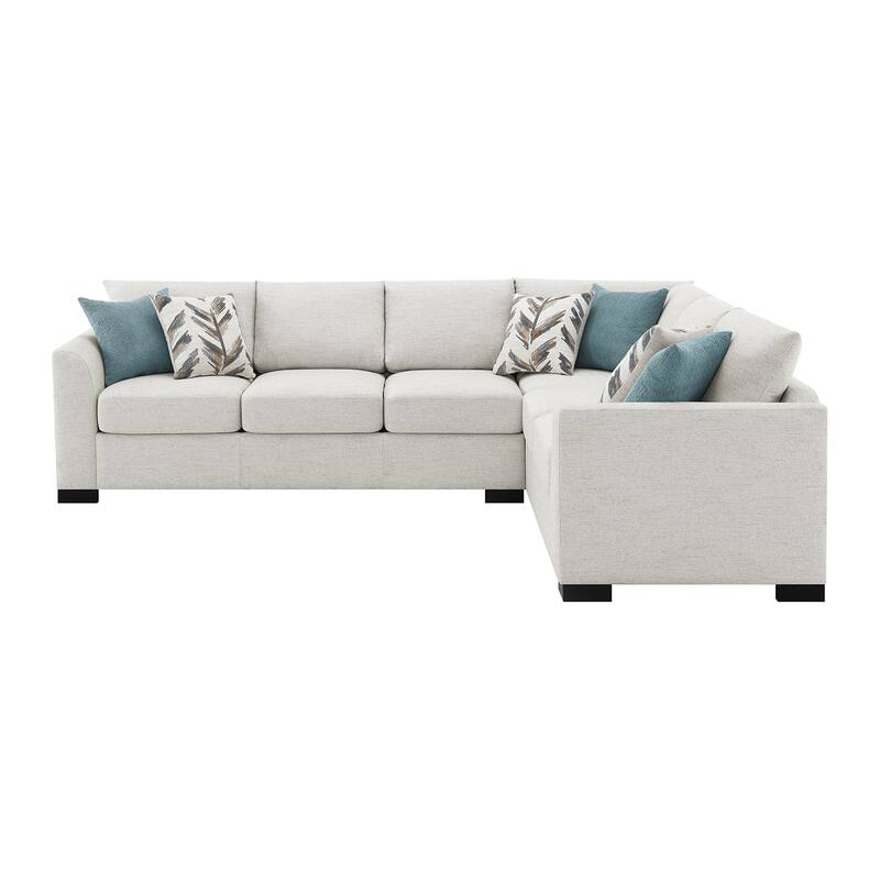Chenille Upholstered Sleeper Sectional Sofa with 6 Pillows in Greige