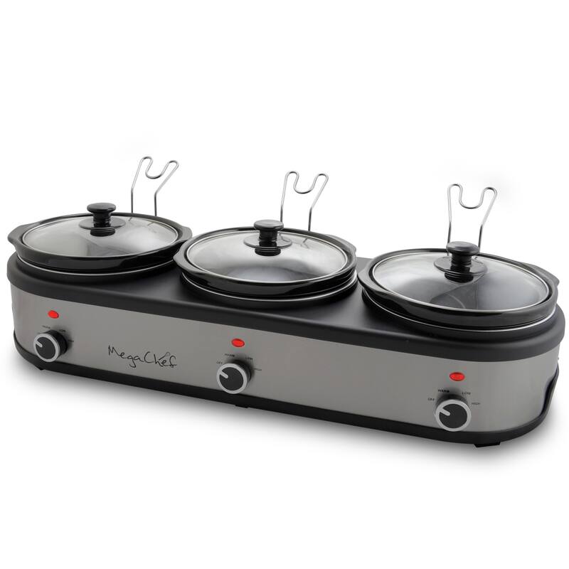 MegaChef Buffet Server Slow Cooker with Triple 2.5 Quart Cooking Pots