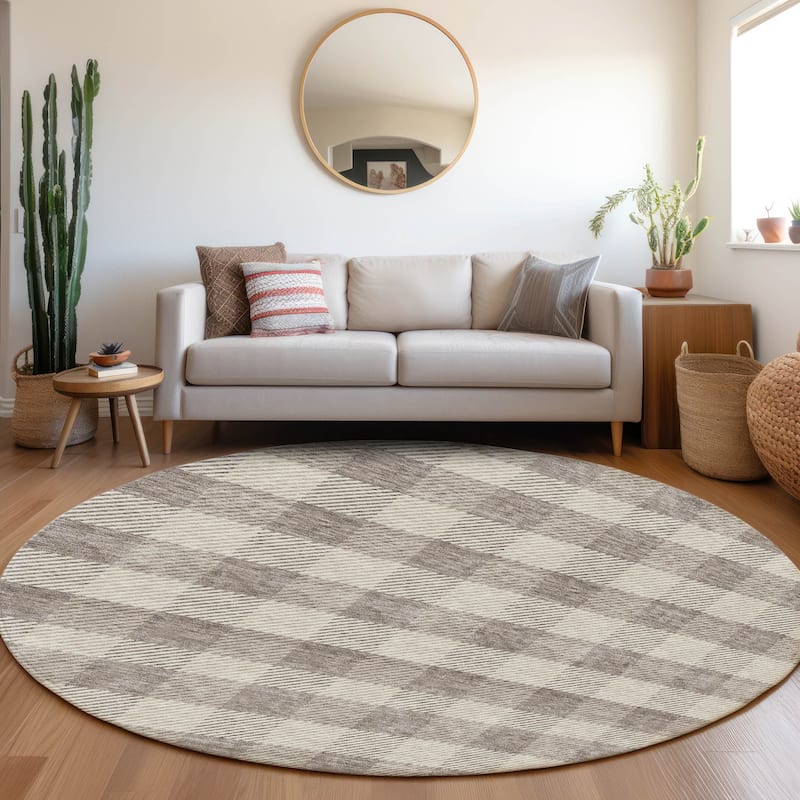 Machine Washable Indoor/ Outdoor Chantille Plaid Stripe Rug