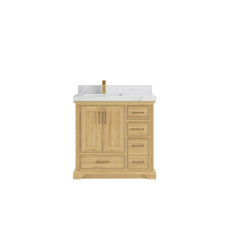 Willow Collections 36 in. W x 22 in. D Charlotte Teak Left Offset Sink Bathroom Solid Teak Vanity with Countertop