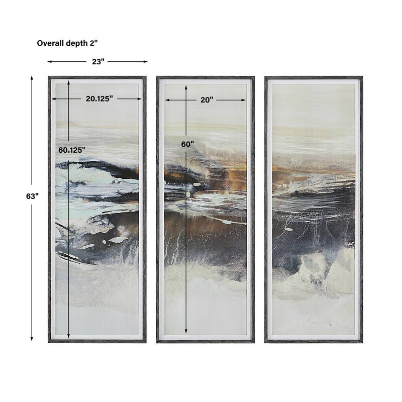 Uttermost Graphite Horizon Framed Prints (Set of 3) - 23"W x 63"H x 2"D