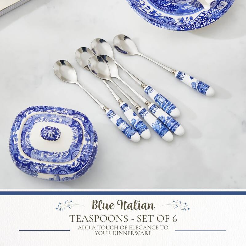 Spode Blue Italian Set of 6 Teaspoons - 6 inch