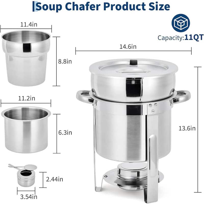 11QT Commercial Soup Warmer Set, Soup Chafer with Pots for Buffets, Events