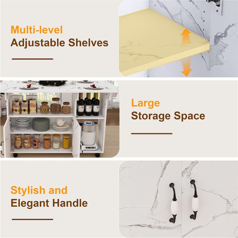Multi-Functional Folding Table Kitchen Island with Storage Shelves and Wheels