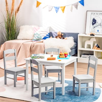5 PCS Kids Table & Chair Set Wooden Children Activity Furniture