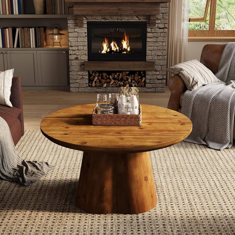 31.5-Inch Farmhouse Solid Wood Coffee Table with Robust Base for Living Room, Small Space, Apartment