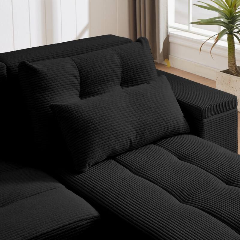 Convertible Storage Sofa with Corduroy Fabric & Adjustable Modular Design - Sleeper Sofa - Black