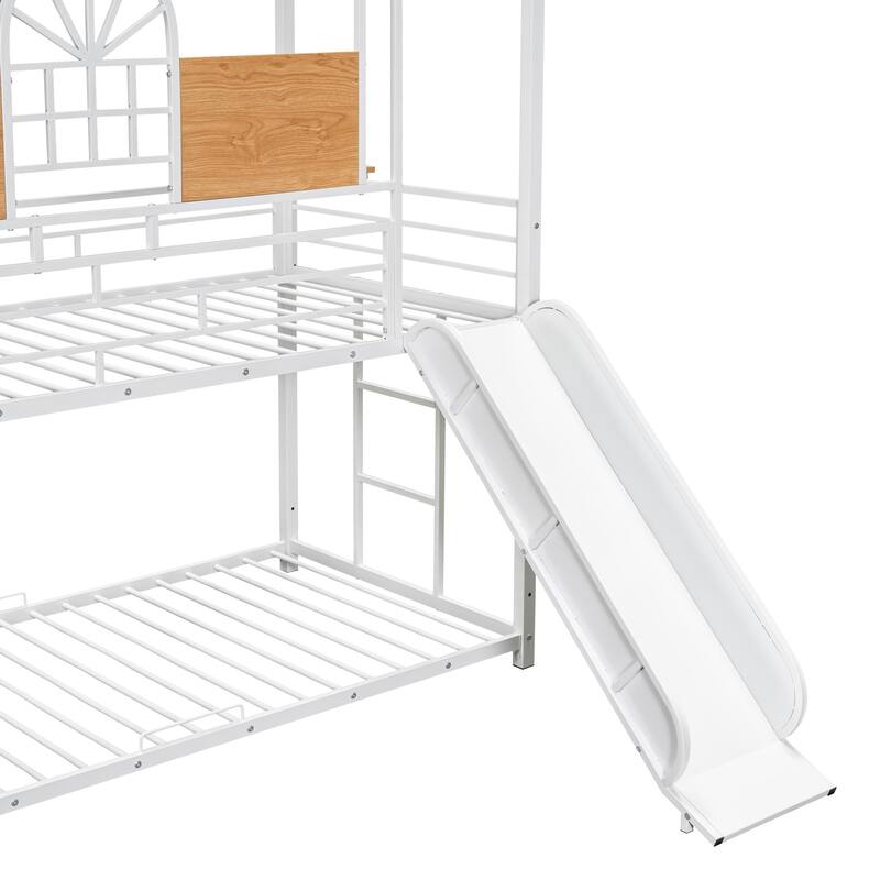 Twin Metal House Bunk Bed with Slide