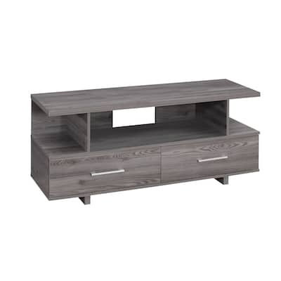 48 Inch TV Stand, Grey Laminate, Modern Media Console, Storage Drawers & Shelves, Compact Entertainment Center