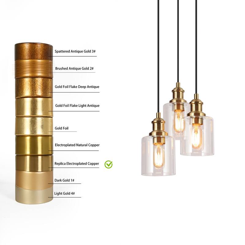 Modern 3 Light Cluster Pendant Light Black Gold with Clear Glass Shades - Gold&Black - Dia. 11.4"x H 8.5"