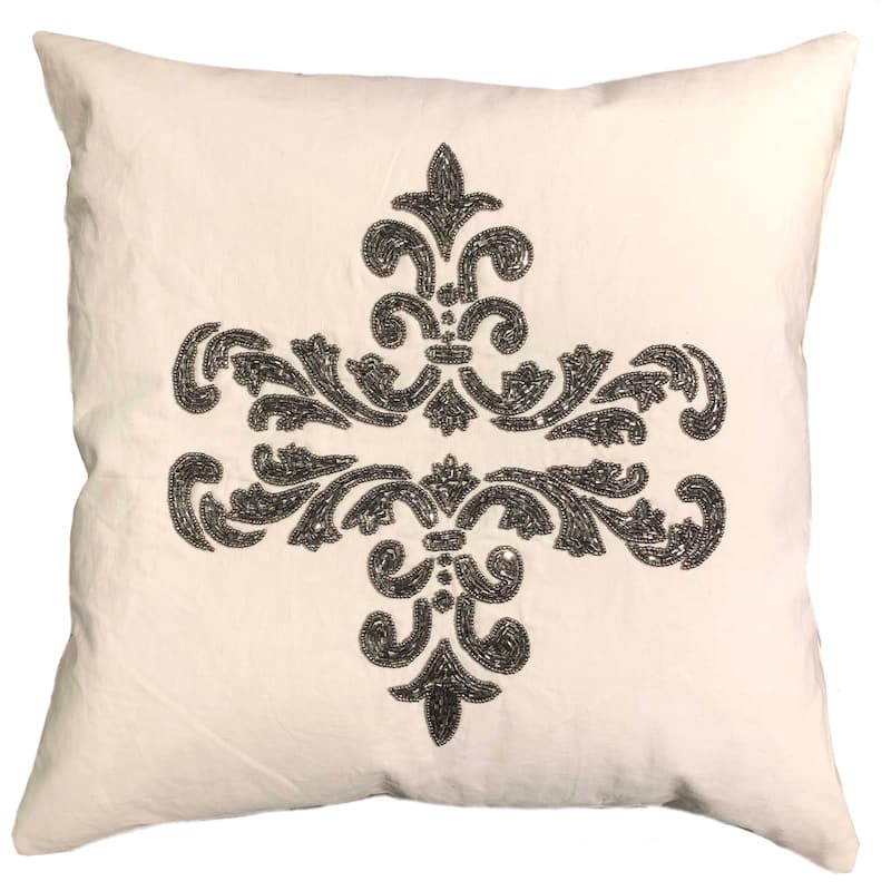 Pillow - Romano 20" x 20" with Beaded Embroidery - Feather / Down Fill