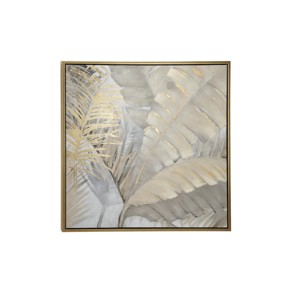 Canvas Leaf Palm Living Room Framed Wall Art with Gold Frame - Brown - CosmoLiving by Cosmopolitan