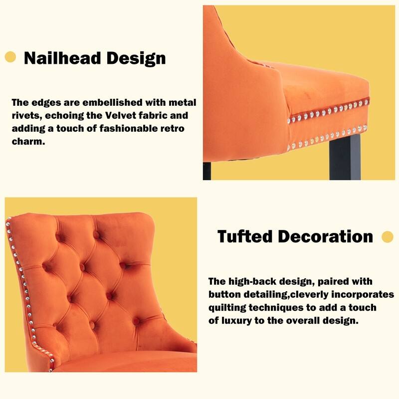 Contemporary Upholstered Velvet Barstools with Button Tufted Set of 2