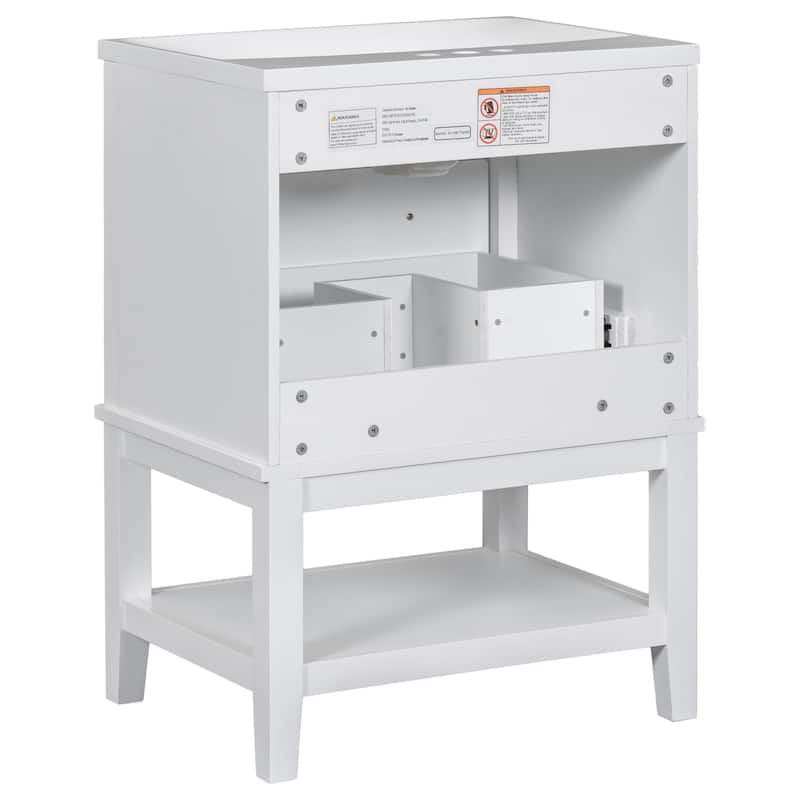 Roomfitters 24" Bathroom Vanity with Sink, Storage Cabinet with Drawer, Open Shelf, Solid Wood Frame, White