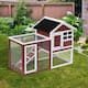PawHut 48" Wooden Rabbit Hutch Bunny Cage with Waterproof Asphalt Roof, Fun Outdoor Run, Removable Tray and Ramp - Red