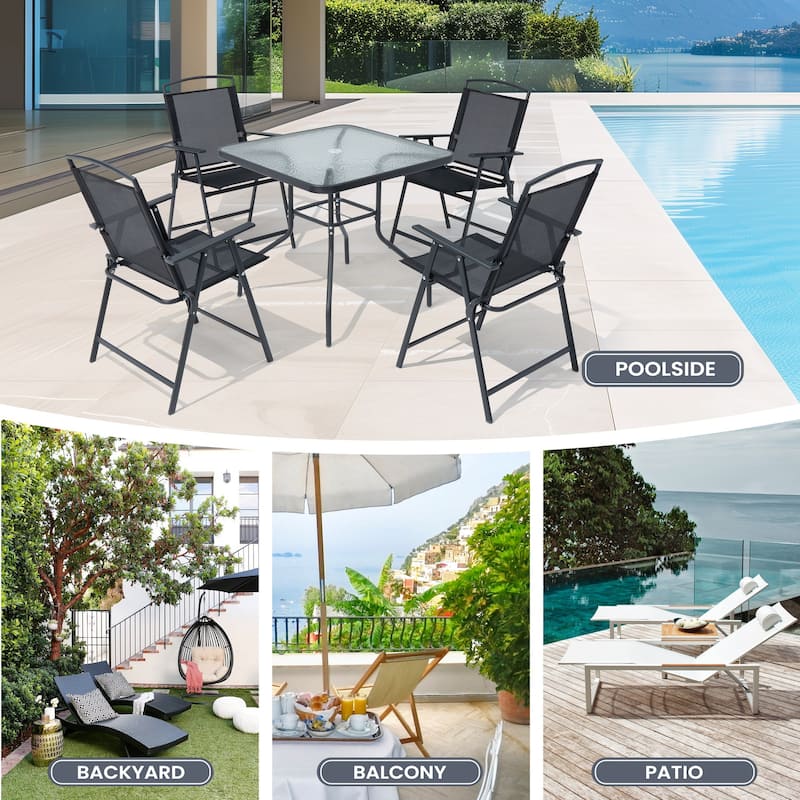Pellebant Set of 4 Patio Folding Chairs Outdoor Portable Dining Chairs