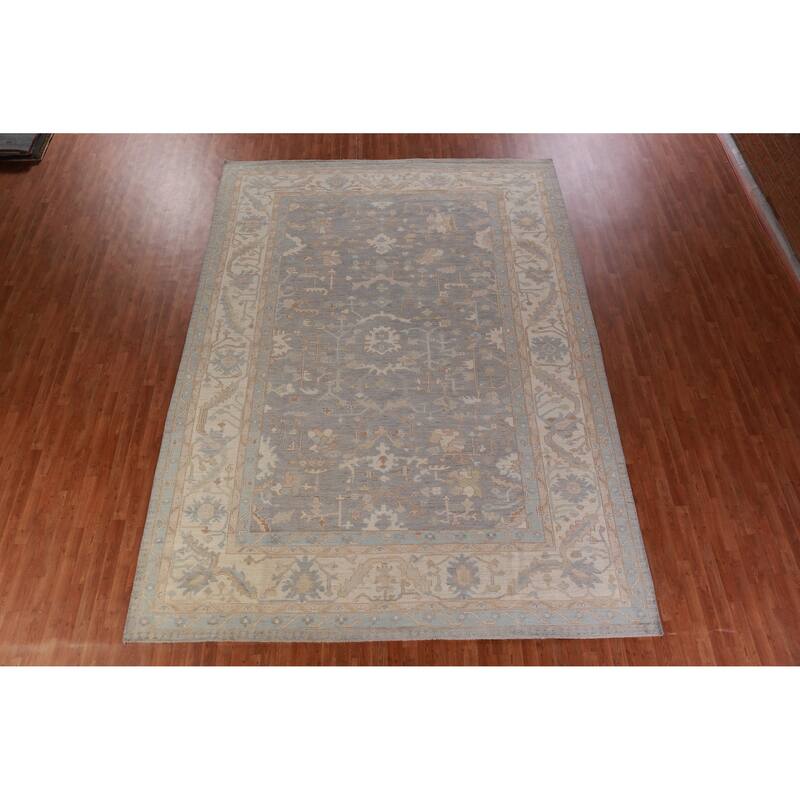 Hand Knotted Oriental 100% Wool Carpet Transitional All-Over Greys & Charcoal Oushak Area Rug - 13' 10'' X 10' 1''