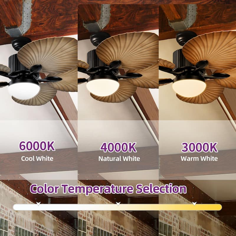 52 Inch Palm leaf Ceiling Fan with LED Light and Remote Control