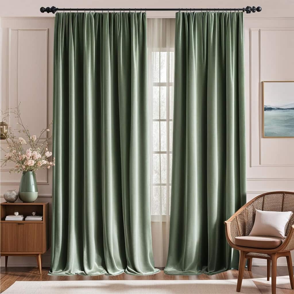 Velvet Curtains Thermal Insulated Curtains 96 Inch Long Room Darkening Heavy Duty Soft Luxury
