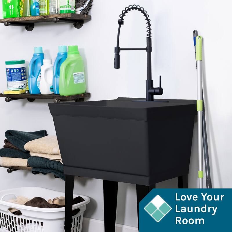 TEHILA Utility Sink Laundry Tub with Black High Arc Coil Faucet