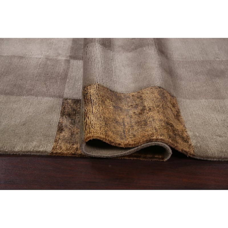 Checkered Vegetable Dye Nepalese Oriental Wool Area Rug Hand-knotted - 5'2" x 7'11"