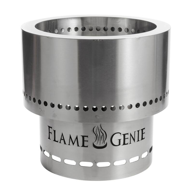 Flame Genie FG-16-SS 13.5 Inch Smoke Free Outdoor Fire Pit with Ash Pan, Steel - Silver