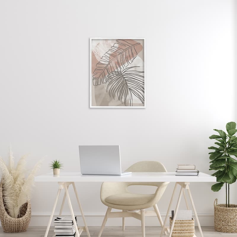 Stupell Tropical Earth Tone Leaves Framed Giclee Art Design By Cat Thurman Designs