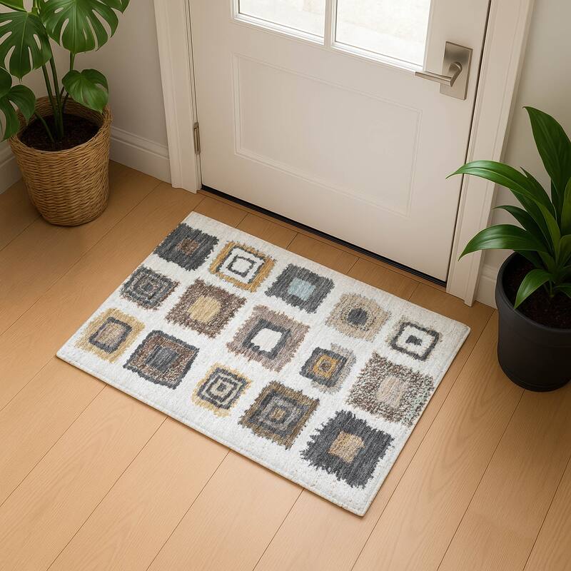 Premium Washable Super Soft Global Diamonds Mayfield Rug - Ivory - 1'8" x 2'6"