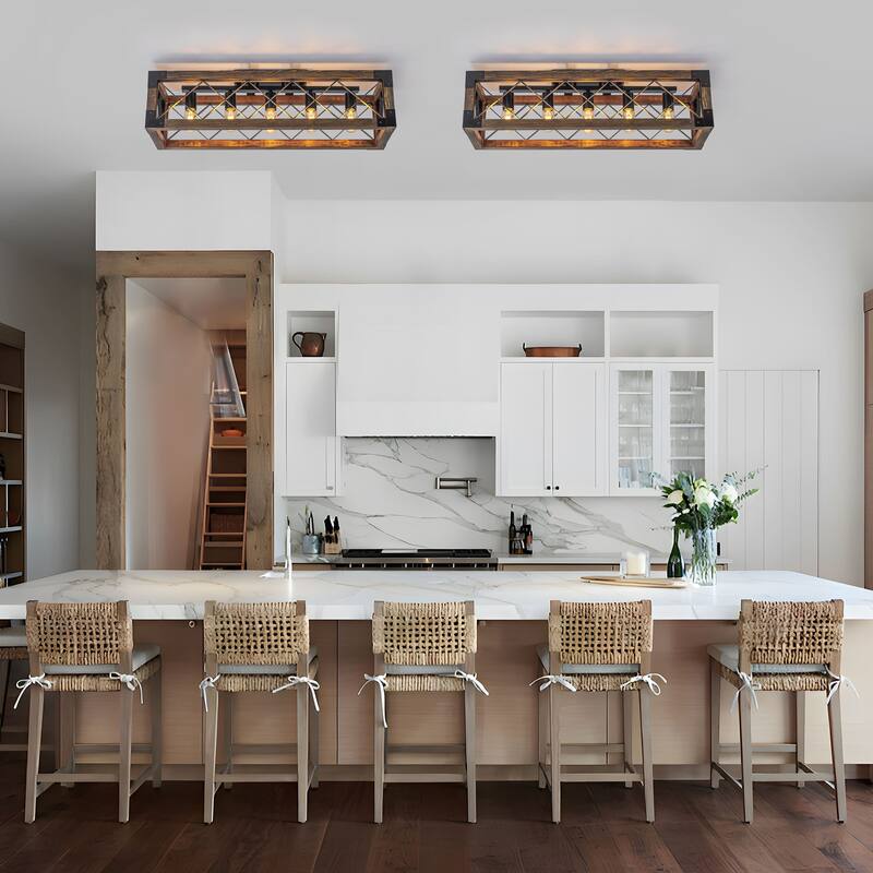 Starsky 5-Light 31.5in. Farmhouse Rectangular Lantern Flush Mount Ceiling Light