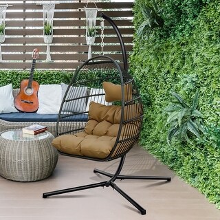 Rattan Effect Four Corners Single Hanging Egg Chair Overstock 32514411
