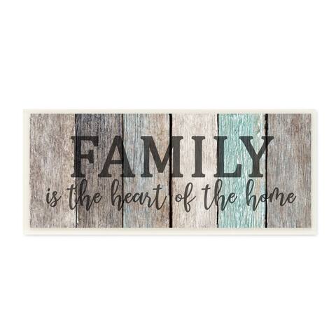 Stupell Industries Family is the Heart of Home Quote Weathered Wood Grain,7 x 17, Wood Wall Art