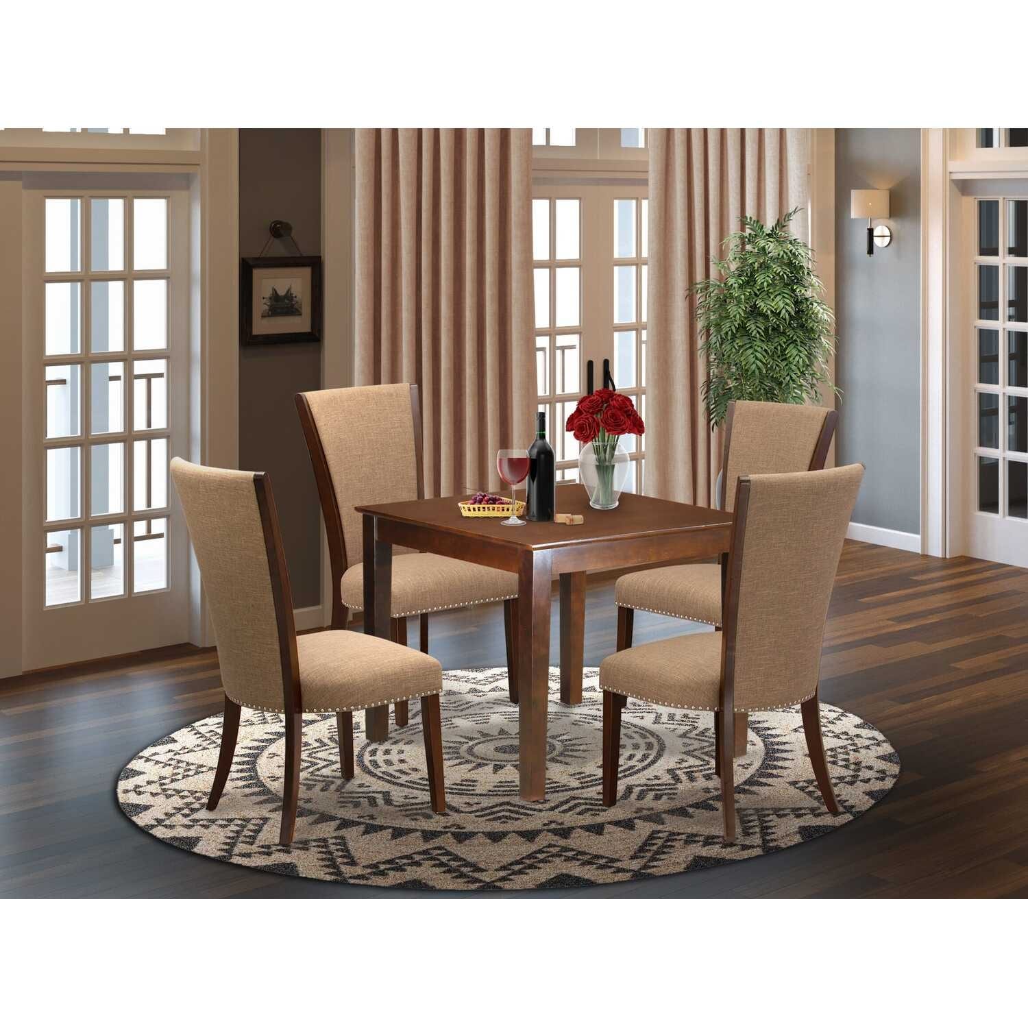 5-Piece Mahogany Finish Solid Wood Top - Dining Room Set - Seats-4