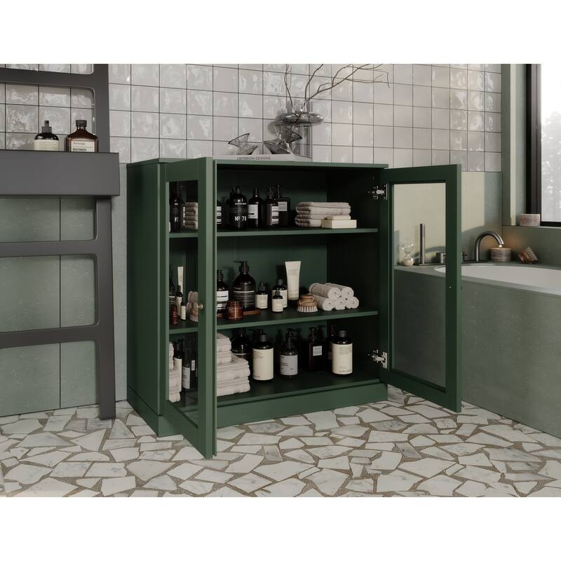 Palace Imports 100% Solid Wood 32" Bathroom Cabinet with Clear Glass Doors and Adjustable Shelves