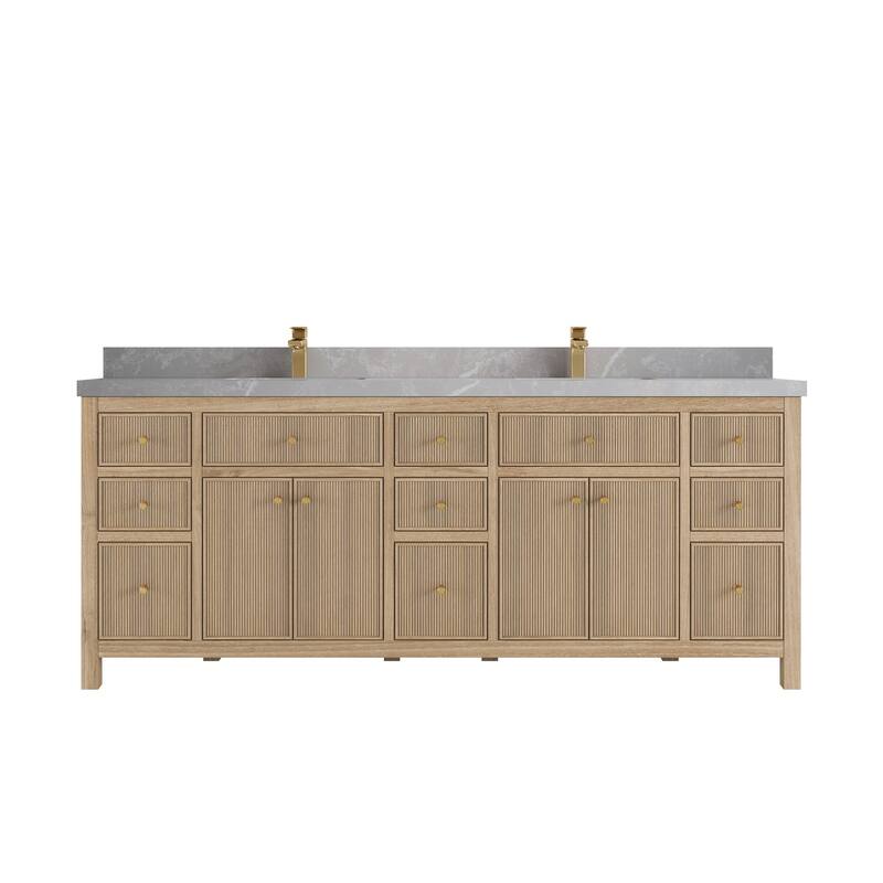 Willow Collections 84 in. W x 22 in. D Sonoma Teak Double Sink Bathroom Vanity with Countertop - 2” Pearl Gray - Distressed Light Graywashed 