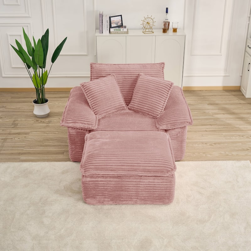 Rossetta Modern Modular Luxurious Corduroy-Fleece Fabric Double-Layer Cushion Design Deep Seat Sofa with 1 Ottoman