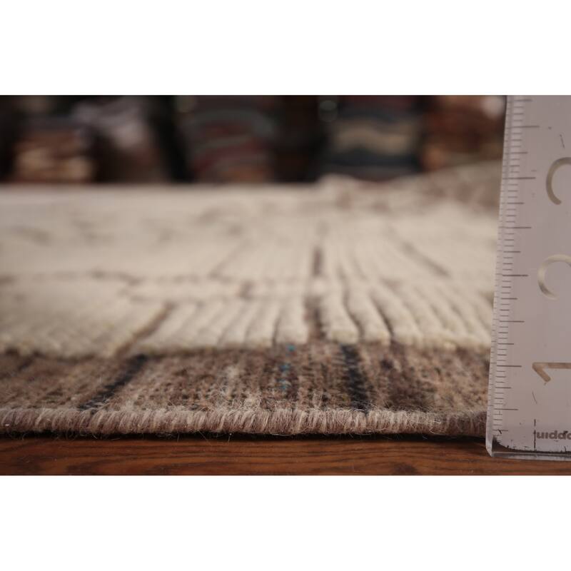 Geometric Ivory Moroccan Modern Large Area Rug Handmade Wool Carpet - 11'11"x 18'6"