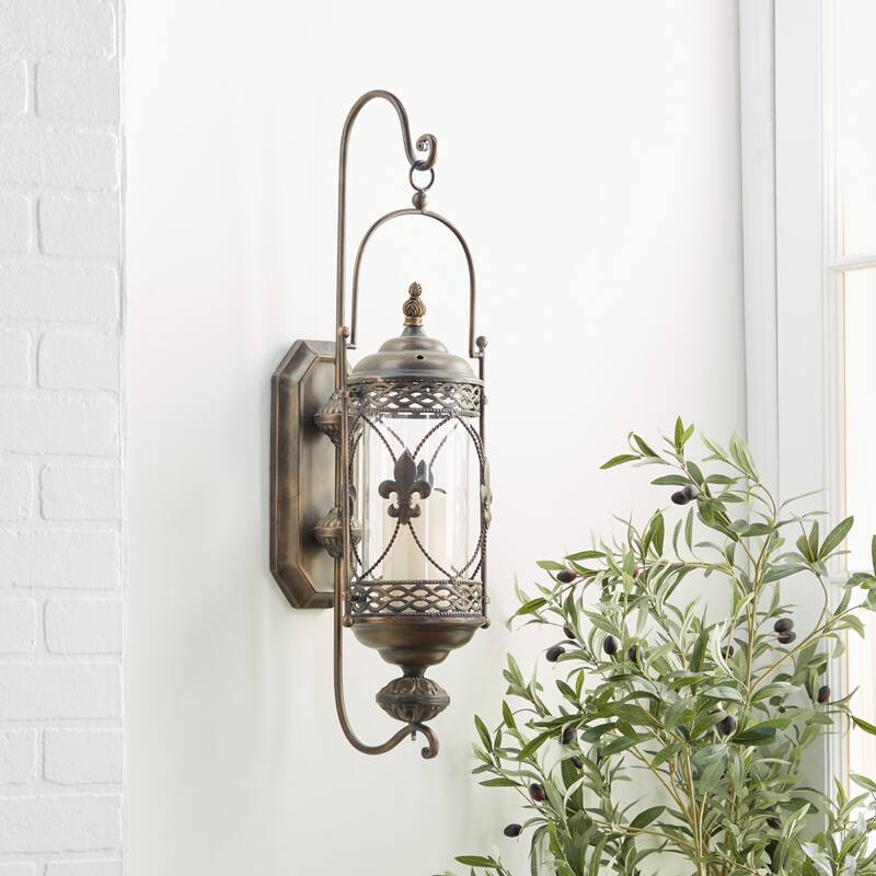 Glass Single Candle Wall Sconce - Brown - Roche River Decor - 11"W x 9"L x 30"H